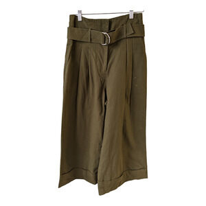 Adam Lippes Collective Size 4 Paperbag Pants Olive Green 100% Cotton Wide Leg